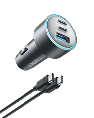 Anker Car Charger (167.5W, 3 Ports) with cable bundle Gray