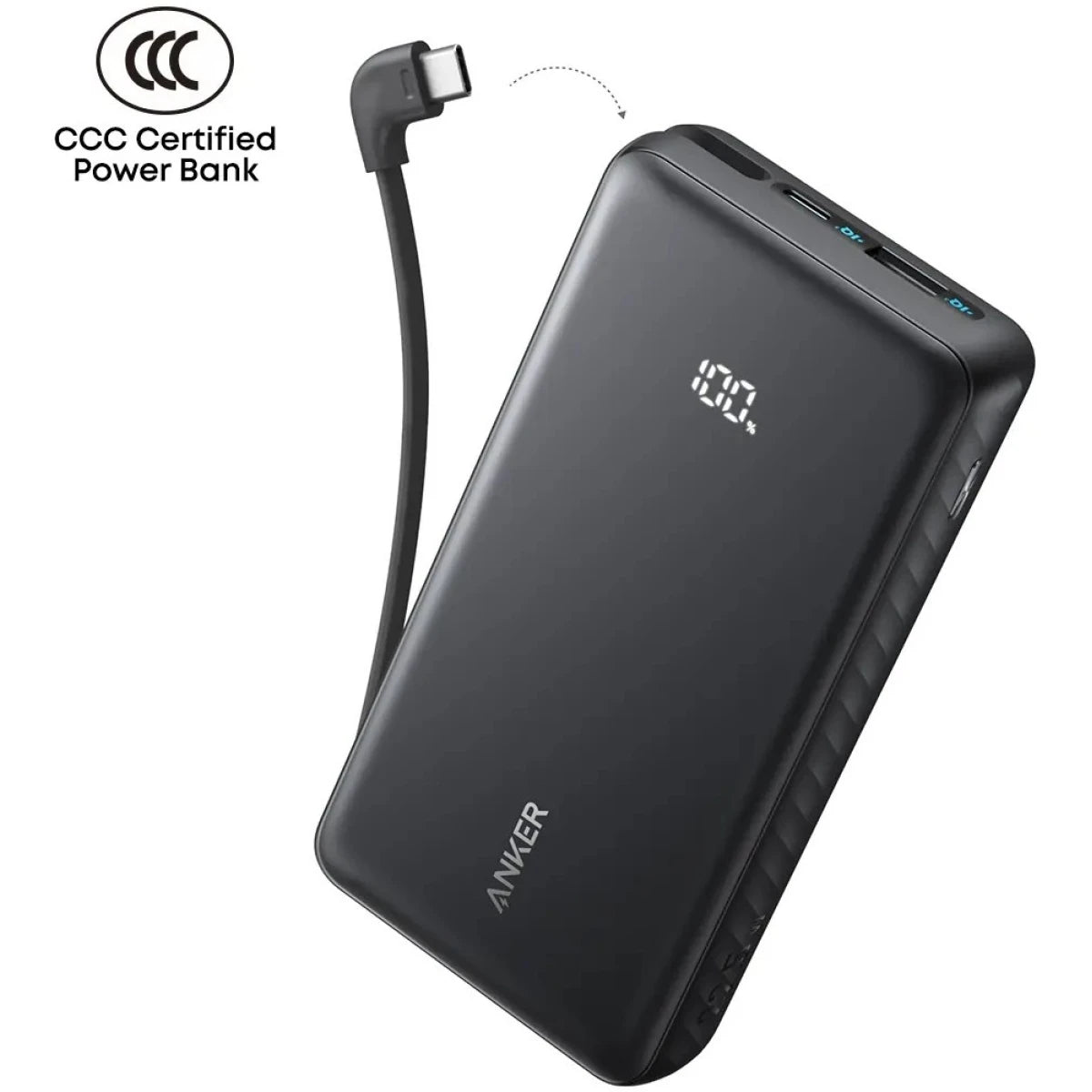 Anker Zolo Powerbank 20000mAh 22.5W Fast Charging Power Bank with Built-in USB-C Cable- Black