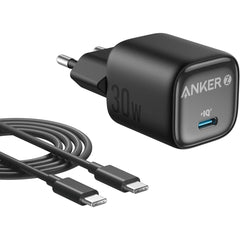 Anker Zolo 30W Compa GaN Charger, PIQ 3.0 PPS Fast Charging, Exclusive Low-Temperature Technology, Ultra-Safe and Portable, For iPhone, iPad, Samsung, Pixel, and More (USB-C Cable Included) - Black