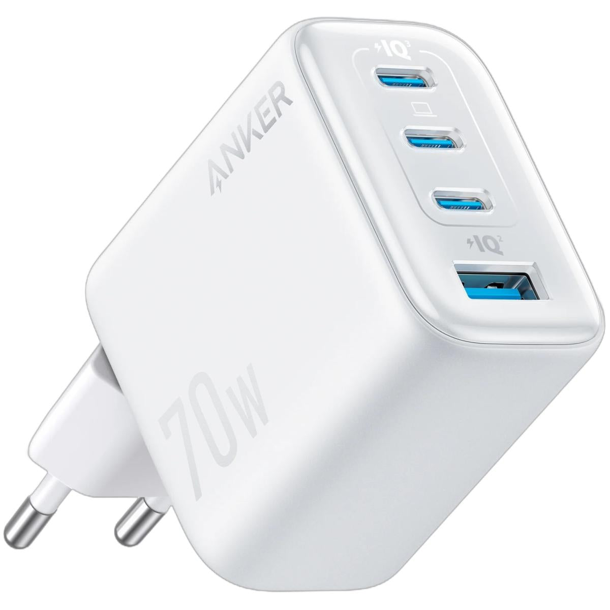 Anker Zolo USB C Wall Charger, 4-Port, PD 3.0 Wall Adapter with 70W Max Output, 3 USB-C and 1 USB-A, Compa and Stable Design, for iPhone 17/16 Series, MacBook, iPad, Pixel, Galaxy, and More (White)