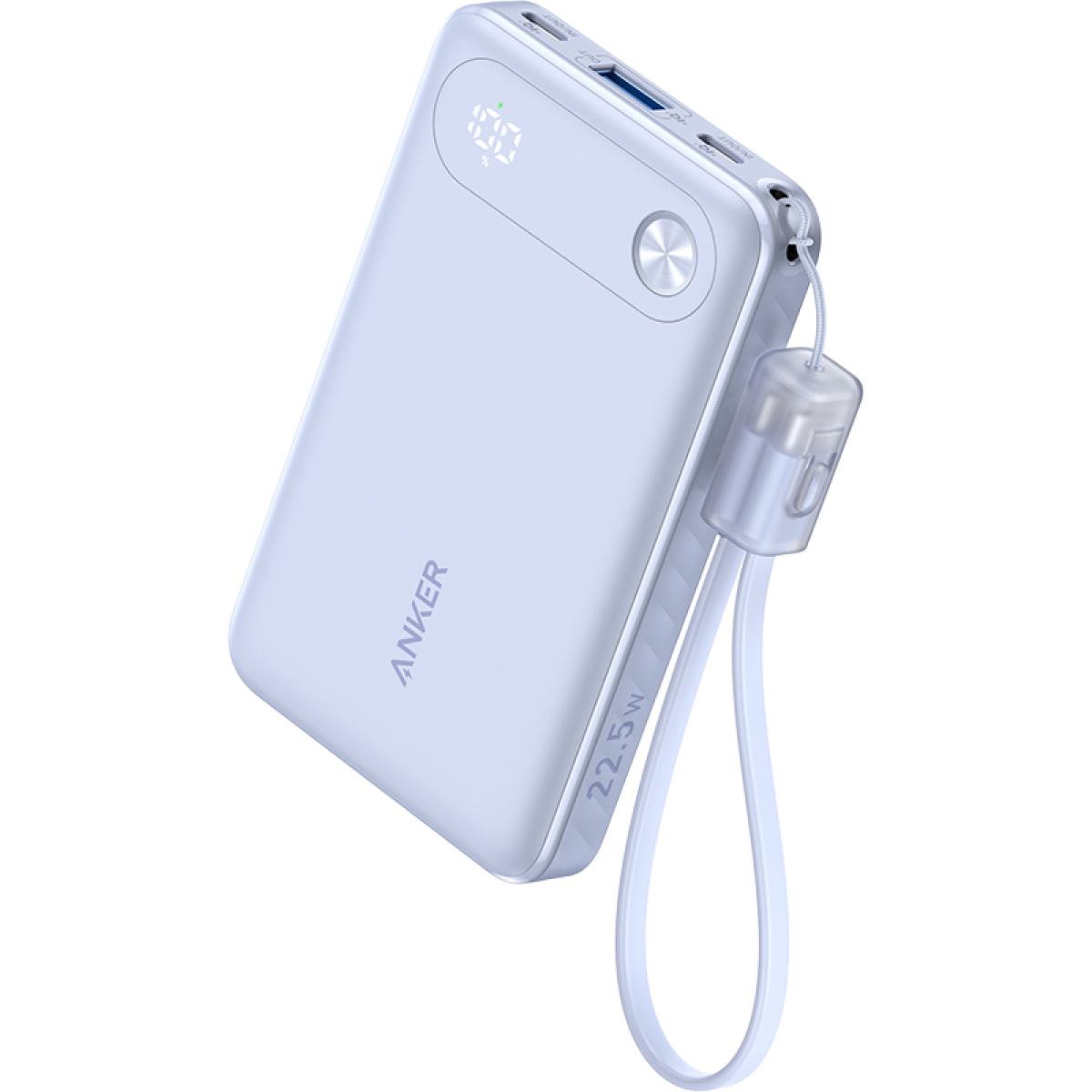 Anker A1257pv1 Power Bank, 10,000mah Portable Charger With Built In Usb C Cable And Lanyard, 22.5w Max Output With Usb C&a Port, Battery Pack For Iphone 15/14, Galaxy S23, Ipad, Airpods, And More Purple