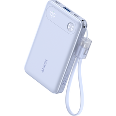 Anker A1257p11 Power Bank, 10,000mah Portable Charger With Built In Usb C Cable And Lanyard, 22.5w Max Output With Usb C&a Port, Battery Pack For Iphone 15/14, Galaxy S23, Ipad, Airpods, And More Purple