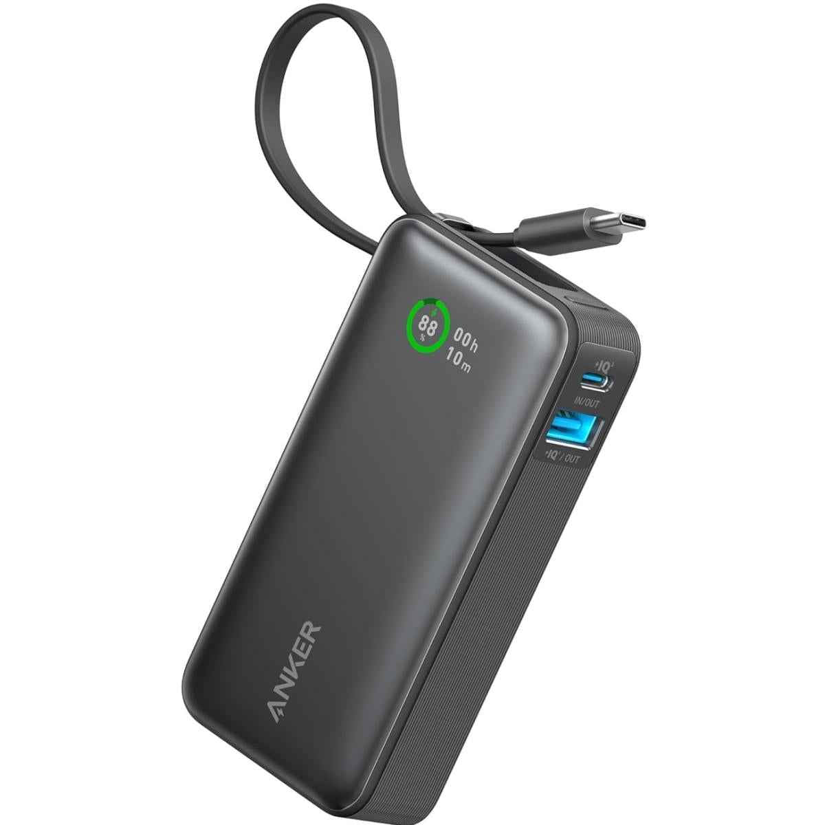 Anker Nano Power Bank, 10,000mah Portable Charger With Built In Usb C Cable, 30w Max Output, For Iphone 16/15 Series, Macbook, Airpods, And More Black