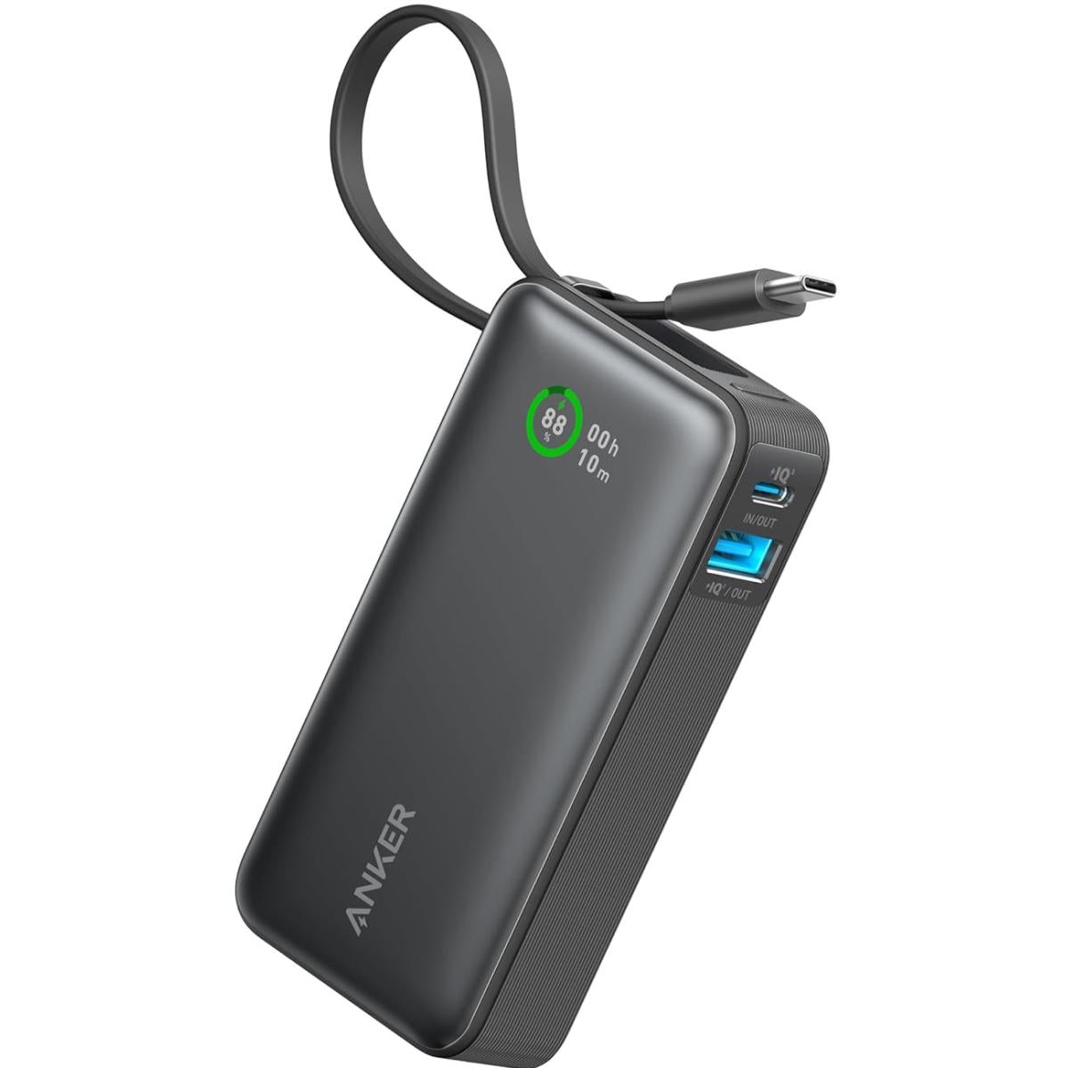 Anker Nano Power Bank, 10,000mah Portable Charger With Built In Usb C Cable, 30w Max Output, For Iphone 16/15 Series, Macbook, Airpods, And More Black