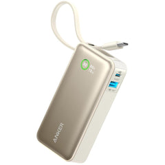 Anker Nano Power Bank, 10,000mah Portable Charger With Built In Usb C Cable, 30w Max Output, For Iphone 16/15 Series, Macbook, Airpods, And More Shell White - CompuMe