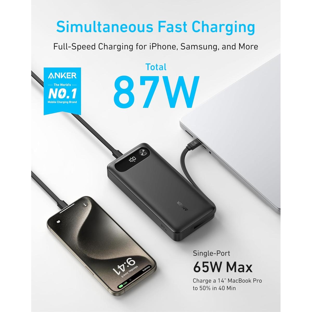 Anker Port 87w USB cable for device connectivity