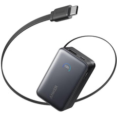 Anker Nano Power Bank, 10,000mAh Portable Charger with 2.3 ft InstaCord Retractable Cable, 45W Max Compa Battery Pack, Smart Display, for iPhone 16 Series, iPad, Galaxy, Pixel, and More - Black
