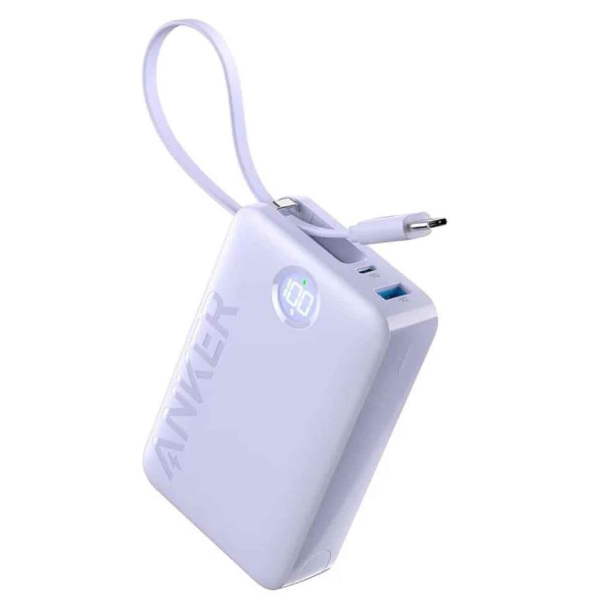 Anker Power Bank Battery Pack, 20,000mah 22.5w High Speed Charging Portable Charger With Built In Usb C Cable, 1 Usb C, 1 Usb A, For Iphone 15/15 Plus/15 Pro/15 Pro Max, Macbook, Galaxy Purple