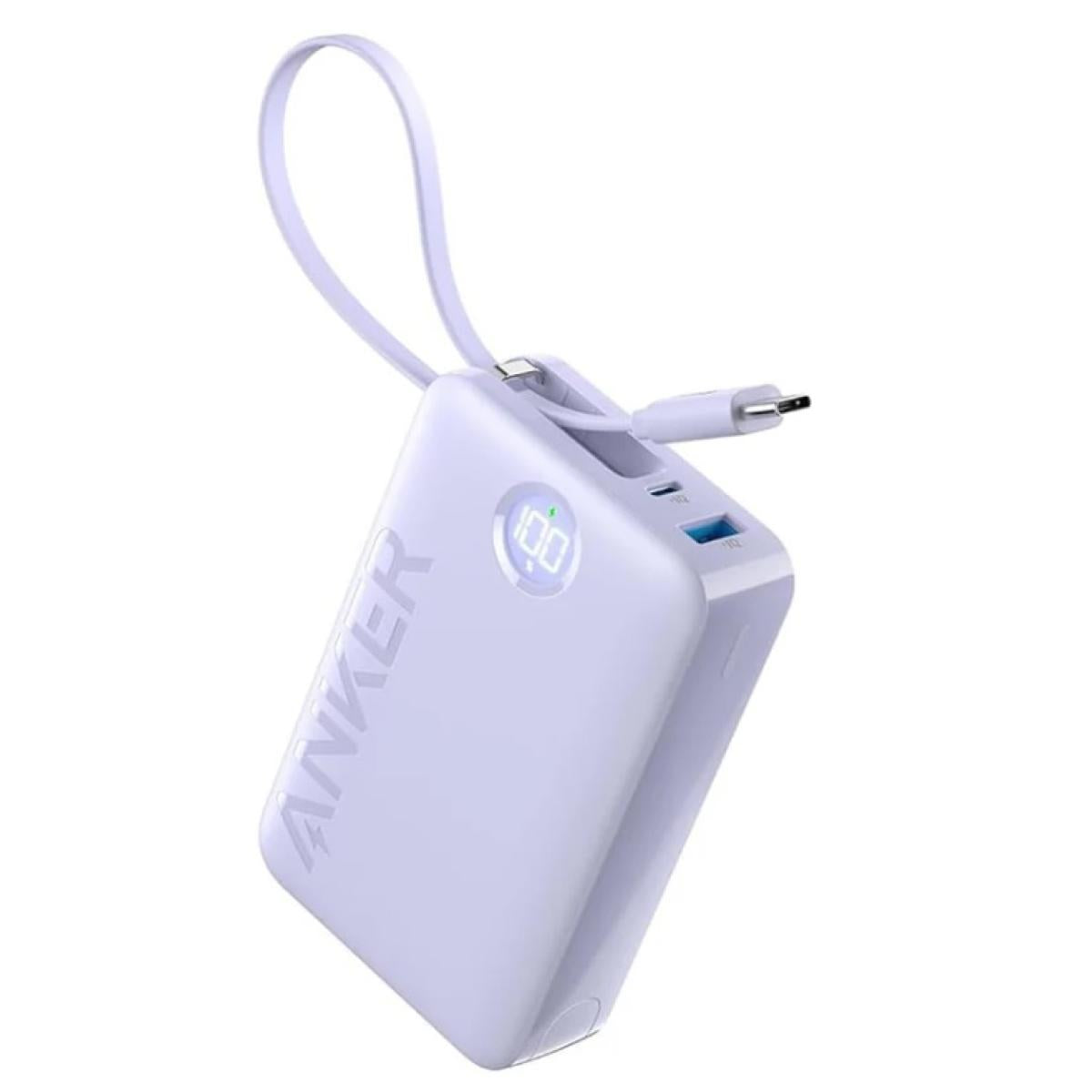 Anker Power Bank Battery Pack, 20,000mah 22.5w High Speed Charging Portable Charger With Built In Usb C Cable, 1 Usb C, 1 Usb A, For Iphone 15/15 Plus/15 Pro/15 Pro Max, Macbook, Galaxy Purple - CompuMe
