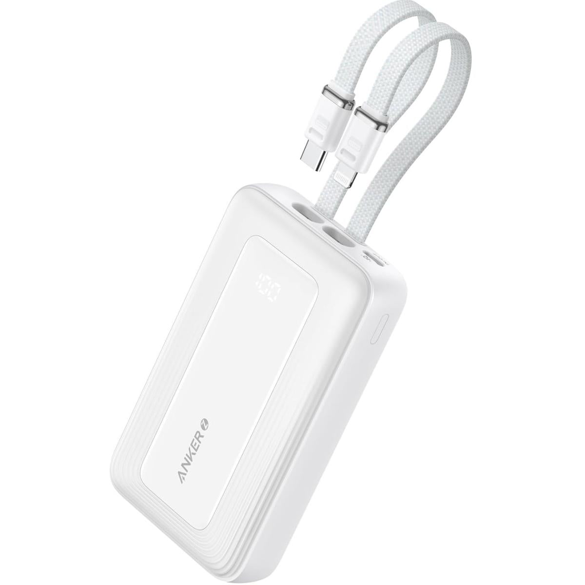 Anker Zolo Power Bank, 10,000mah 30w Max Fast Portable Charger With Built In Usb C And Mfi Certified Lightning Cables, Usb C&a, Battery Pack For Iphone 16/15 Series, Macbook, Galaxy White