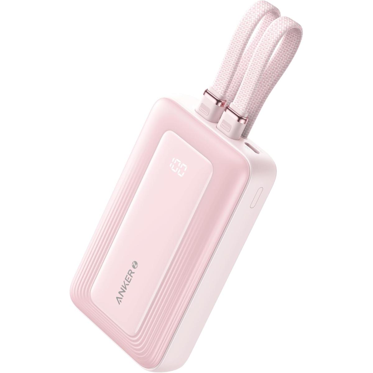 Anker Zolo Power Bank, 10,000mah 30w Max Fast Portable Charger With Built In Usb C And Mfi Certified Lightning Cables, Usb C&a, Battery Pack For Iphone 16/15 Series, Macbook, Galaxy Pink - CompuMe