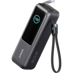 Anker Zolo Power Bank 165w, 25,000mah Portable Charger With Triple 100w Usb C Ports For Multi Device Charging, Built In And Retraable Cables, For Iphone 16/15 Series, Macbook, Samsung, And Laptop's Black