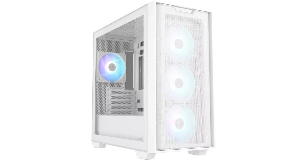 ASUS A21 PLUS (White) Micro-ATX ARGB Mid Tower Tempered Glass Gaming Case, Front Performance Mesh Panel w/ 4 x120mm ARGB Fan