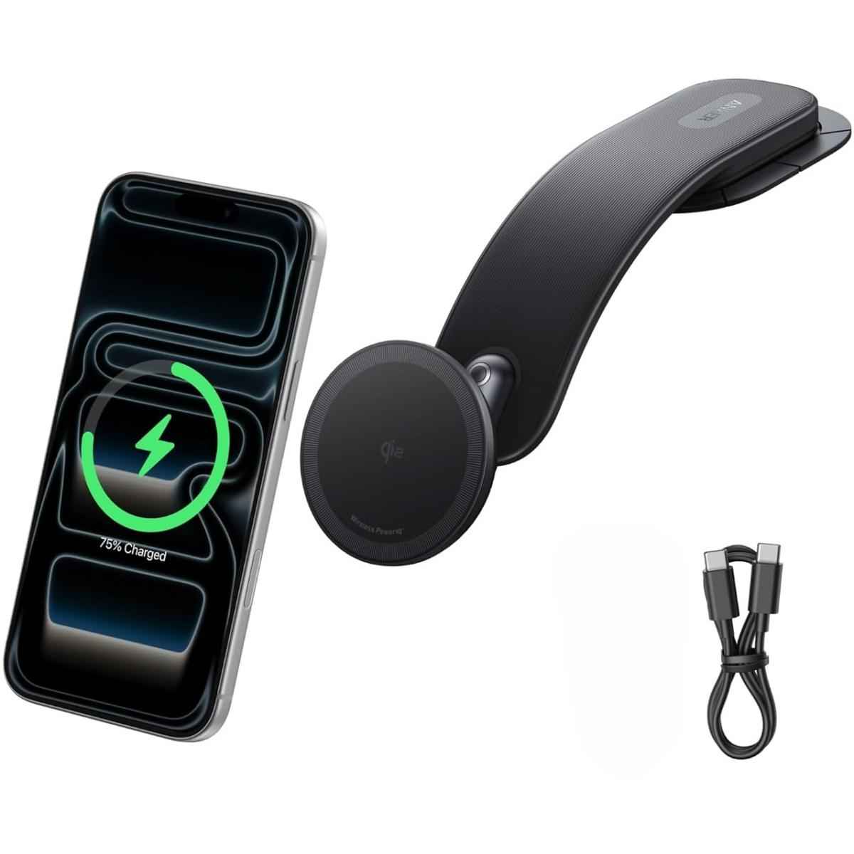 Anker Nano Magnetic Wireless Car Charger, 360° Adjustable Mount Car Charger With Detachable Pad, 15w Qi2 Certified With Alloy Bracket, Fast Charging For Iphone 17/16/15/14/13 Series