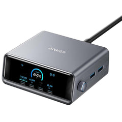Anker Prime Charger, 250W GaN Prime USB C Charging Station, Ultra-Fast 6-Port, 2.26" LCD Display and Smart Control Dial, Compatible with MacBook Pro/Air, iPhone 16/15/14, Galaxy, and More - Silver