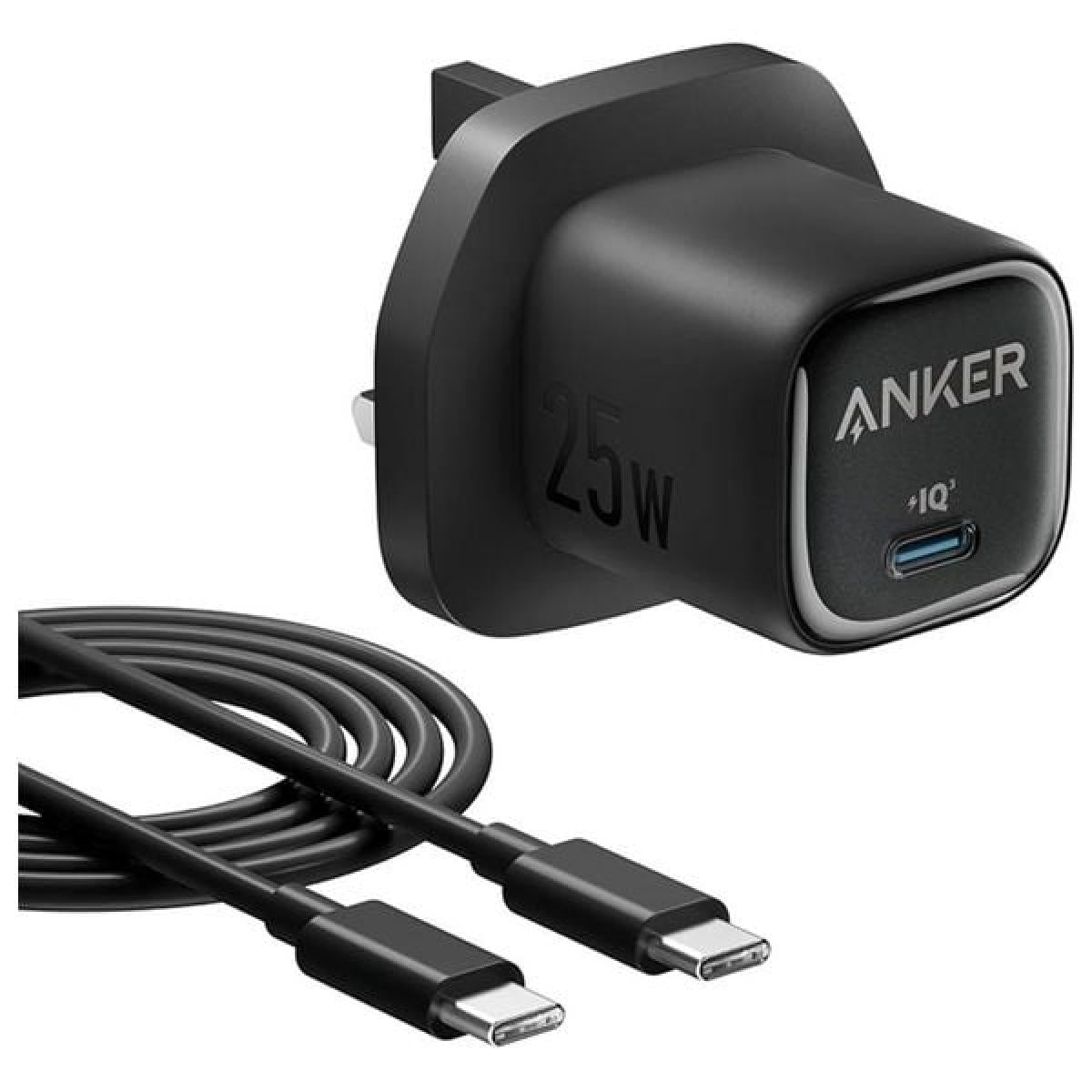 Anker 25W USB C Charger Block, Compa and Foldable, Supports PPS Fast Charging for Galaxy S24/Z Fold/Z Flip/Tab, iPhone 17/16 Series, iPad with Cable - Black