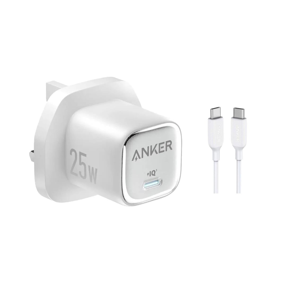 Anker 25W USB C Charger Block, Compa and Foldable, Supports PPS Fast Charging for Galaxy S24/Z Fold/Z Flip/Tab, iPhone 17/16 Series, iPad with Cable - White