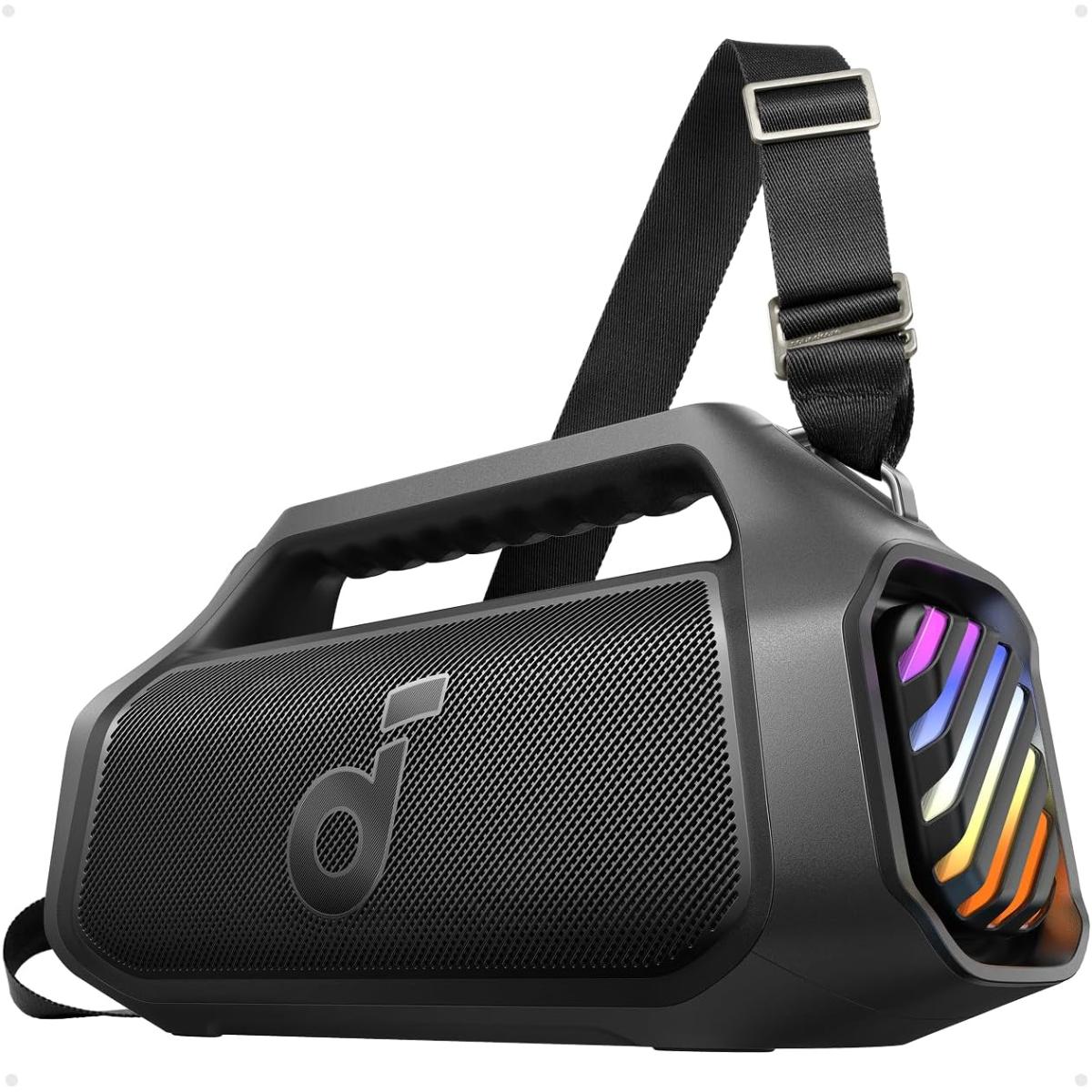 Anker Soundcore Boom 2 Plus Portable Speaker, 140W, 2+2 Channel, BassUp 2.0, 20H Playtime, Fast Charge, IPX7 Waterproof, RGB Lights, Power Bank, Bluetooth 5.3, Outdoor Speakers, Camping, Beach - Black