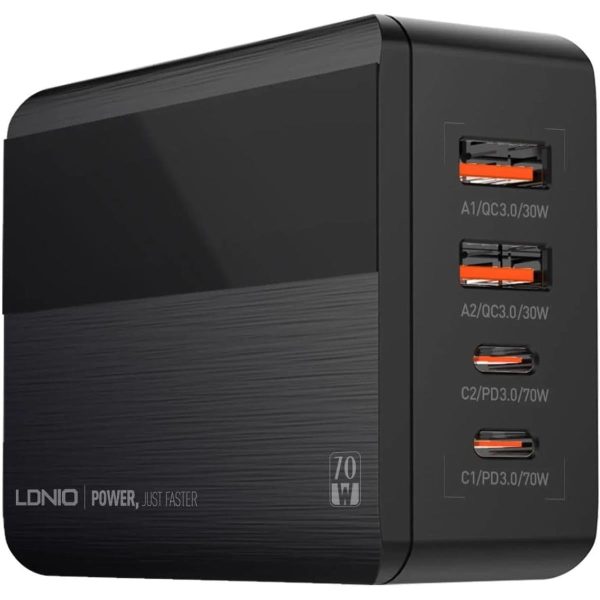 LDNIO A4808Q 70W GaN SUPER FAST CHARGING Desktop Charging for mobile phone and laptop with CE certification - Black