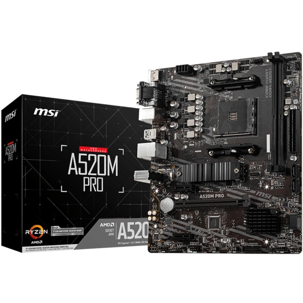 MSI A520M PRO AMD AM4 RYZEN 5000, 4000, 3000 Series /DDR4/PCIe 3.0/1xM.2 - mATX Motherboard | A520M PRO |