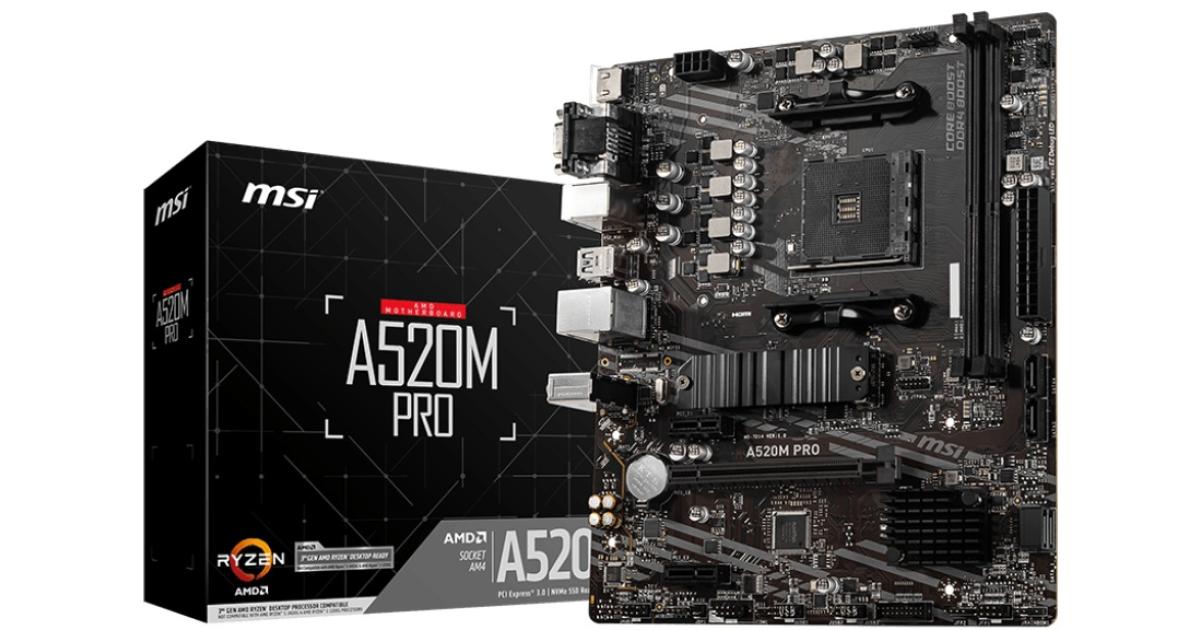 MSI A520M PRO AMD AM4 RYZEN 5000, 4000, 3000 Series /DDR4/PCIe 3.0/1xM.2 - mATX Motherboard