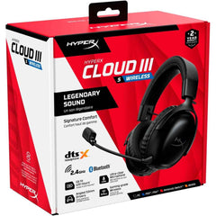 HyperX Cloud III S Wireless Gaming Headset (2.4GHz, Bluetooth), DTS:X Spatial Virtual 3D Surround Sound Spatial Audio, Battery Life up to 120 Hours 2.4GHz / 200 Hours Bluetooth, Detachable Mic Multi-Platform– Black | A59YZAA |