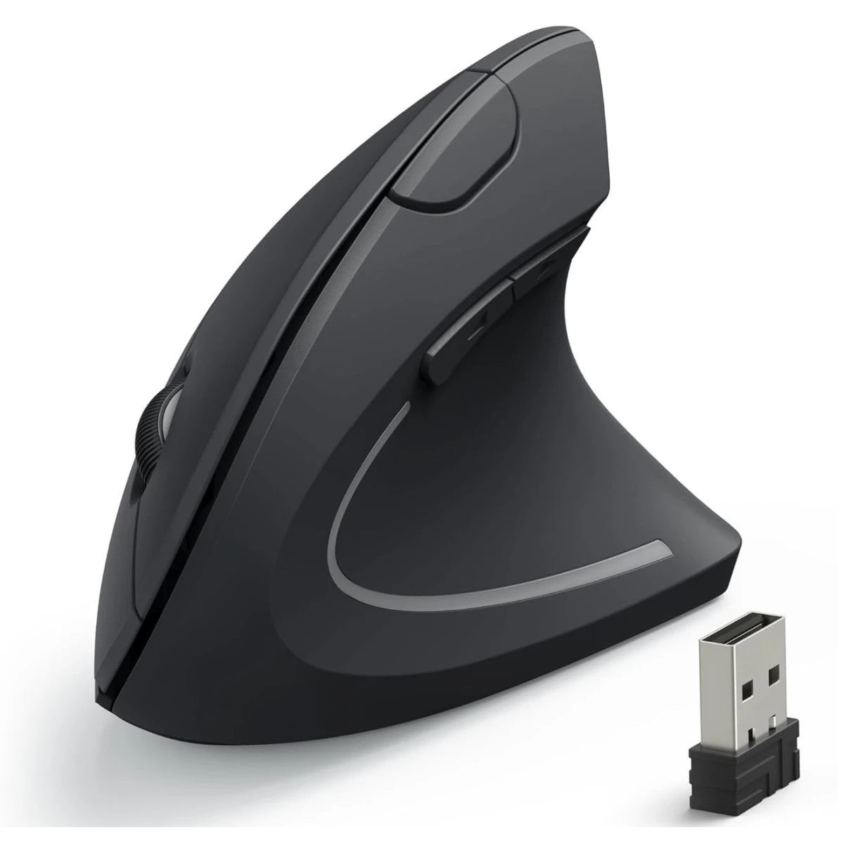 Anker 2.4G Wireless Vertical Ergonomic Optical Mouse for Work, Multi-Device Connectivity, 800/1200 /1600 DPI, 5 Buttons for Laptop, Desktop, PC - Black