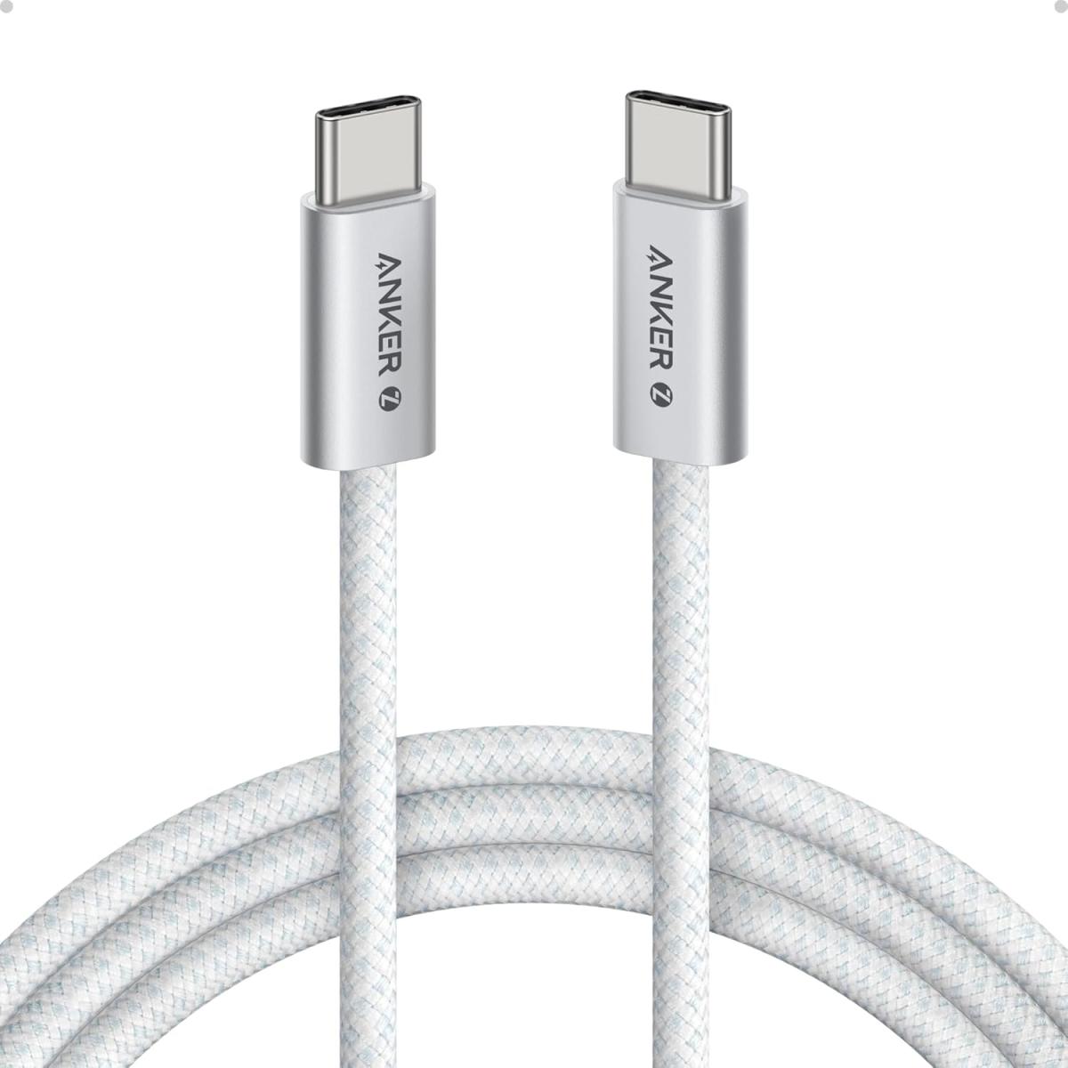 Anker Zolo 240W USB Type-C to USB Type-C Cable, Braided and Dirt-Free Type C Fast Charging 1.5m Cable - White