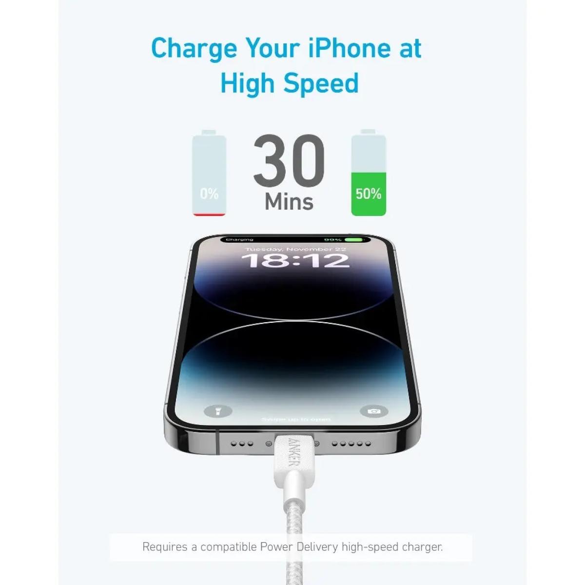 Anker 322 Usb C To Apple Iphone Lightning 1.8m Mfi Licensed Charger/data Cable White Anker 322 Usb C To Apple Iphone Lightning 1.8m Mfi Licensed Charger/data Cable White