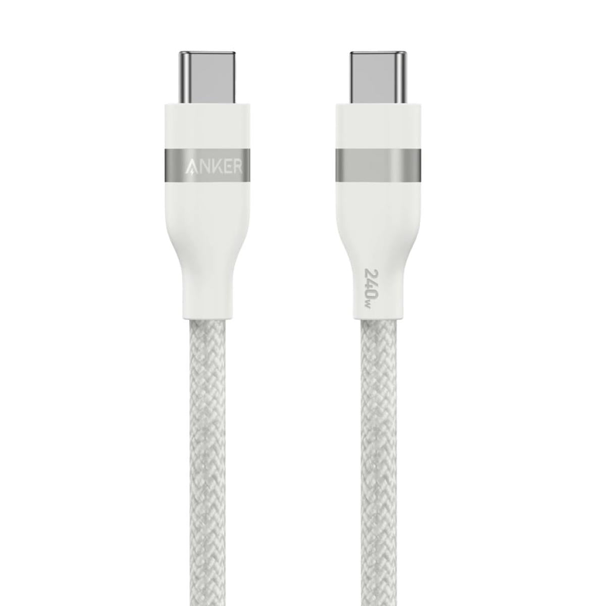 Anker Nano Usb C Cable, 240w 90cm Flexible Multi Color Braided Cord, Fast Charging Type C Charger For Iphone 16 Series, Macbook Pro Wihte