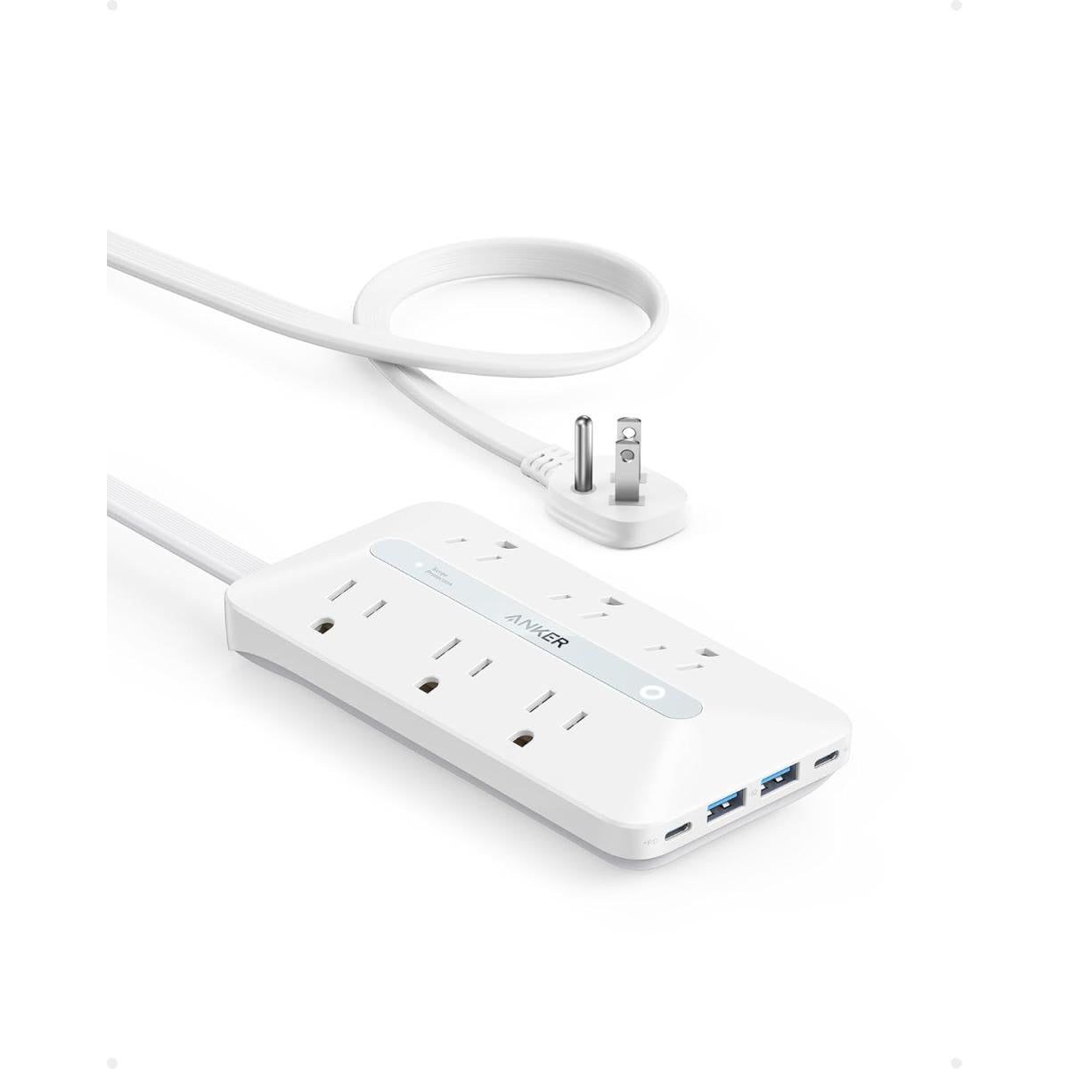 Anker Power Strip (6 In 1) Ac Outlet, Poweriq Technology, Surge Proteion, Fire Resistant Casing, On/off Swtich, 1.8m Cable Length, White Color Extension