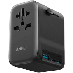 Anker Power Extend 4 - 1 Travel Adapter, 65W Power Delivery, USB-A Port, 2x USB-C Port, AC Outlet, Covers Over 150+ Countries with US, UK, EU, AUS Plugs, Black