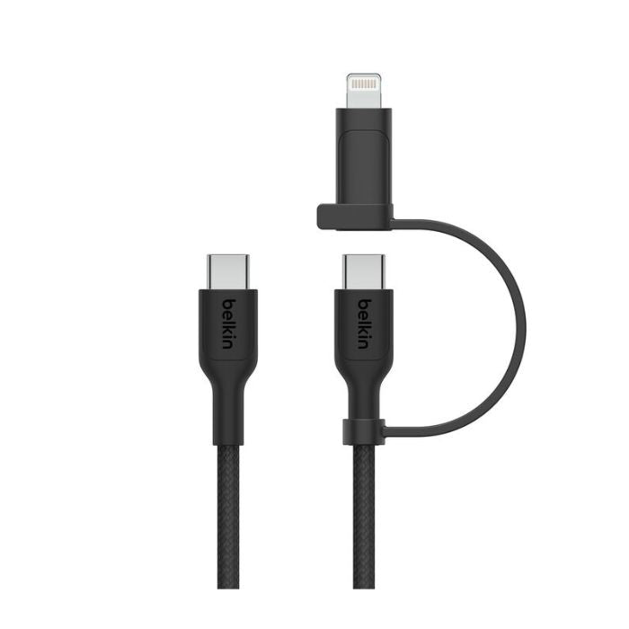 Belkin Boost Charge 2in1 USB-C to USB-C Braided Cable with Lightning adapter, 1.5Mm, Black - CAC003hq1.5MBK