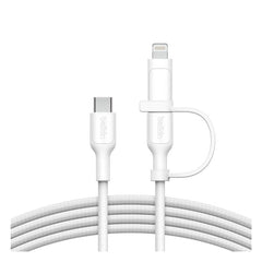 Belkin Boost Charge 2in1 USB-C to USB-C Braided Cable with Lightning adapter, 1.5Mm, White - CAC003hq1.5MWH