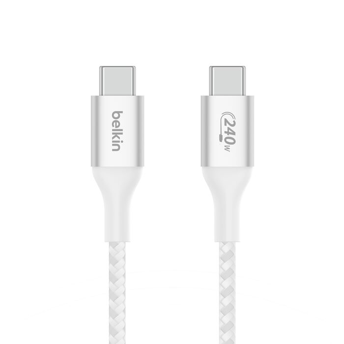 Belkin Boost Charge USB-C to USB-C Braided Cable, 240Watts PD, 48V/5A, 2Mm, White - CAB015bt2MWH
