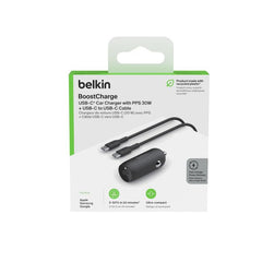 Belkin BoostCharge 30W USB-C PD Car Charger with 1m USB-C to USB-C Cable, Black - CCA004bt1MBK-B6