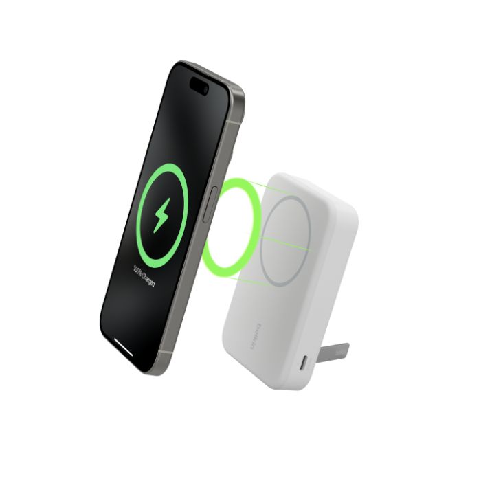 Belkin Boost Charge Qi2 Magnetic Wireless, Power Bank 10000Mah & Stand, 15Watts, White - BPD008btWH