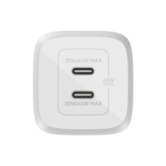 Belkin Boost Charge Pro Dual, USB-C PD GaN Fast Charger, 45Watts, White - WCH011vfWH