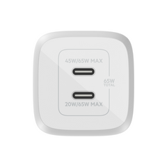 Belkin Boost Charge Pro Dual, USB-C PD GaN Fast Charger, 65Watts, White - WCH013vfWH