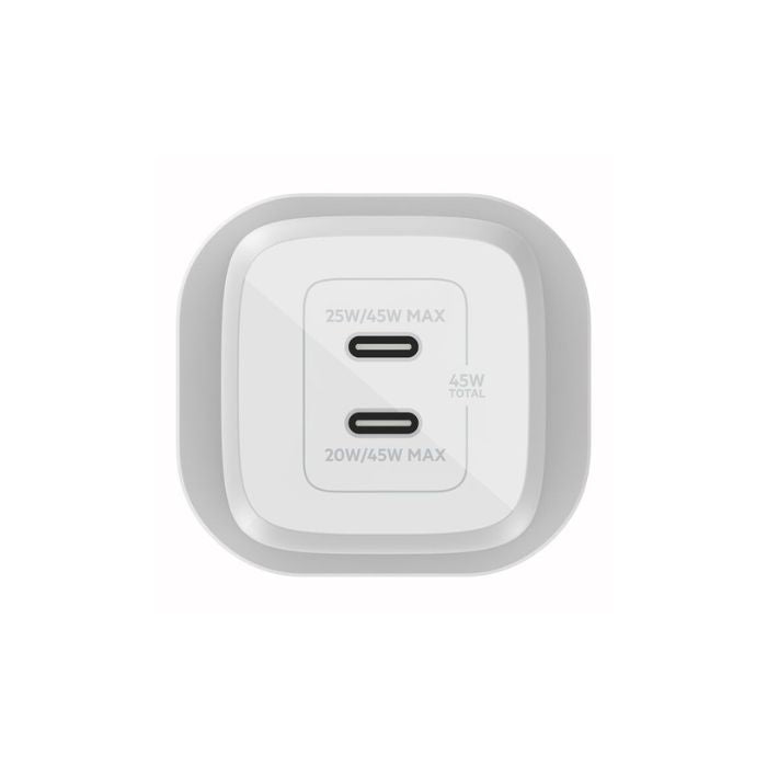 Belkin Wall Charger with Interchangeable Plug, 70Watts, 2Ports, White - WCH018hqWH