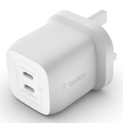 Belkin Wall Charger with Interchangeable Plug, 70Watts, 2Ports, White - WCH018hqWH