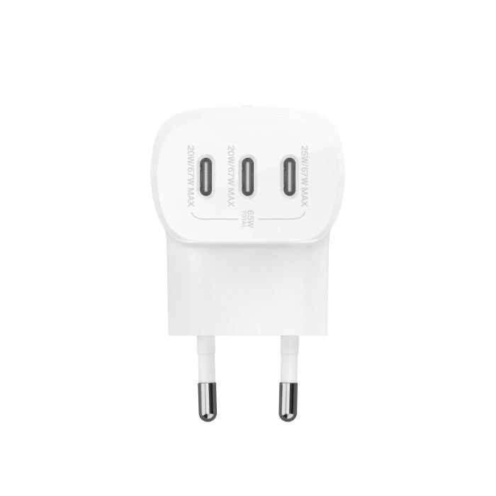 Belkin Wall Charger With PPS, 67Watts, Triple USB-C Ports PD, 25W & 20W & 20W, White - WCC002vfWH