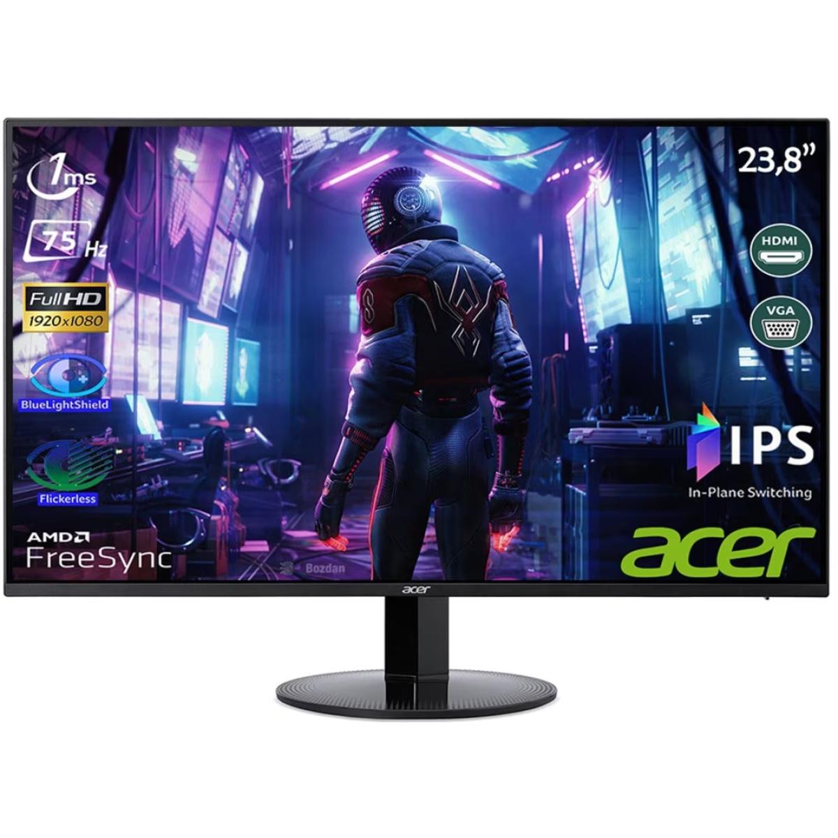 Acer Sb241ybi 24” Ips Full Hd 75hz 1ms Vrb Ultra Thin Zero Frame Amd Radeon Freesync Hdmi Port & Vga Port Black - CompuMe