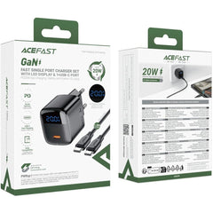 ACEFAST A113 Fast Charge Wall Charger 20W GaN LED Digital Display Multiple Safety Proteion 1x USB - C - EU Interface