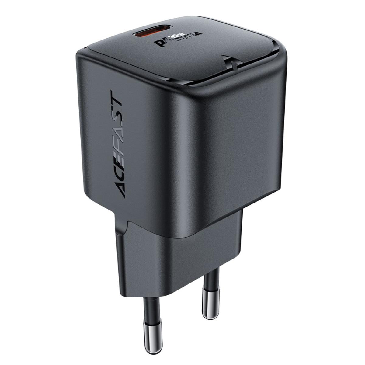 ACEFAST A77 Mini PD 30W GaN Wall Charger Type - C Port Phone Fast Charging Adapter, EU Plug - Black