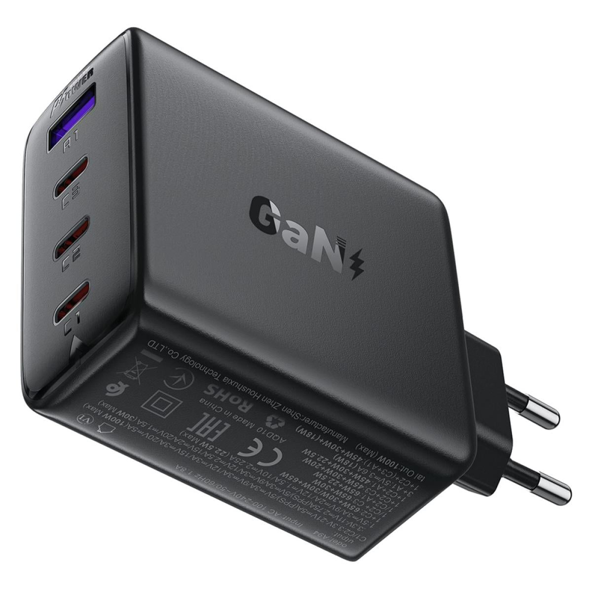 ACEFAST A94 PD 100W GaN Phone Charger 3 Type-C + USB-A Four Ports Power Adapter, EU Plug - Black ACEFAST A94 PD 100W GaN Phone Charger 3 Type-C + USB-A Four Ports Power Adapter, EU Plug - Black