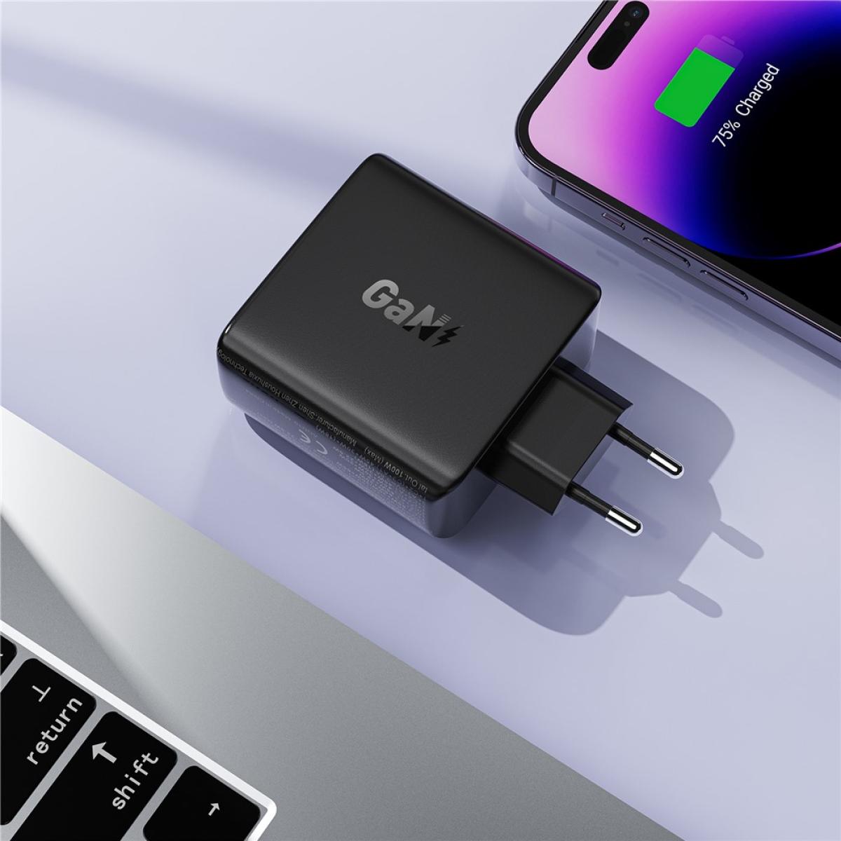 ACEFAST A94 PD 100W GaN Phone Charger 3 Type-C + USB-A Four Ports Power Adapter, EU Plug - Black ACEFAST A94 PD 100W GaN Phone Charger 3 Type-C + USB-A Four Ports Power Adapter, EU Plug - Black