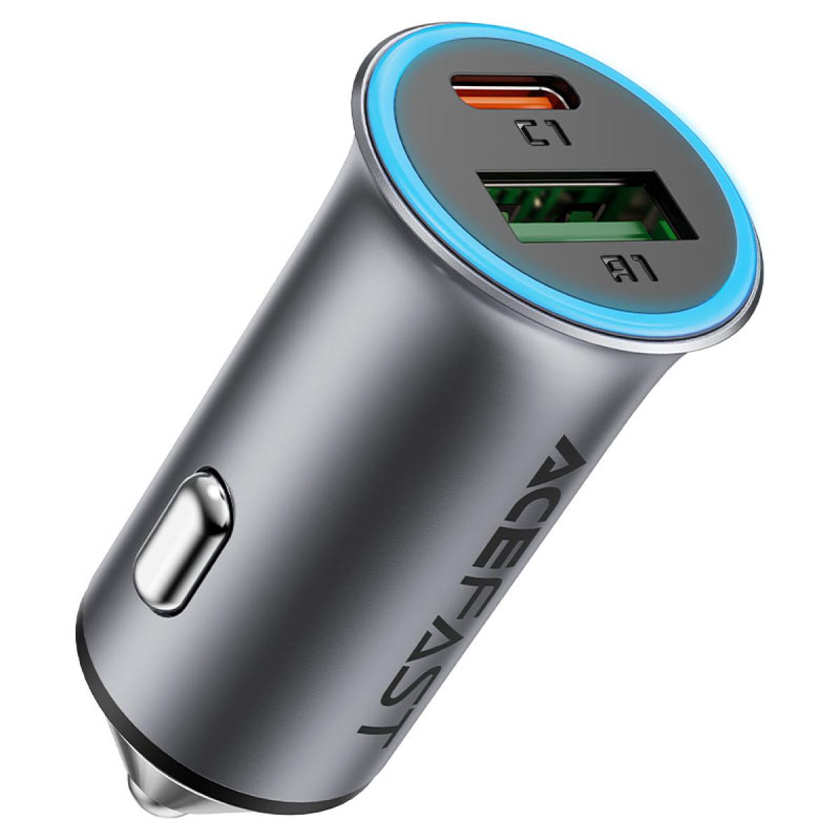 ACEFAST B16 95W Metal Car Charger Dual Port USB-A + USB-C Fast Charging Car Power Adapter Cigarette Lighter - Black