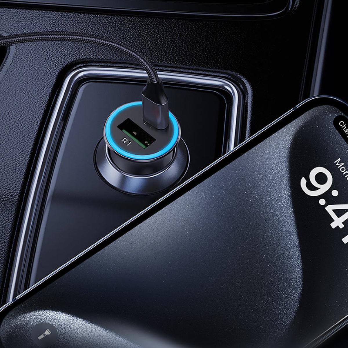 ACEFAST B16 95W Metal Car Charger Dual Port USB - A + USB - C Fast Charging Car Power Adapter Cigarette Lighter - Black