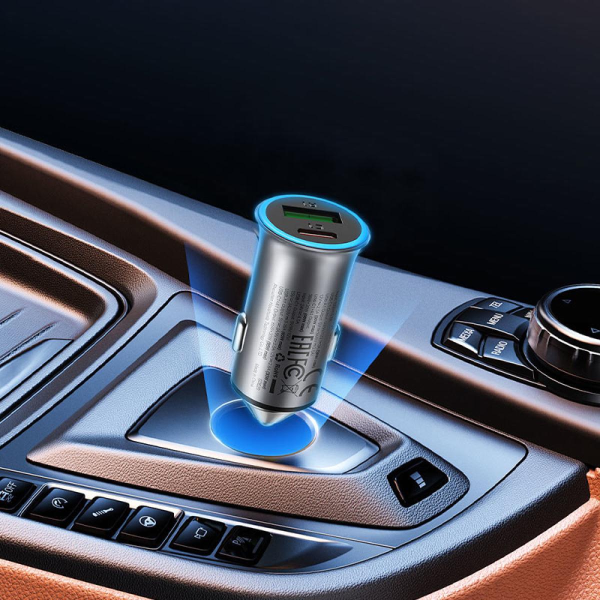 ACEFAST B16 95W Metal Car Charger Dual Port USB - A + USB - C Fast Charging Car Power Adapter Cigarette Lighter - Black